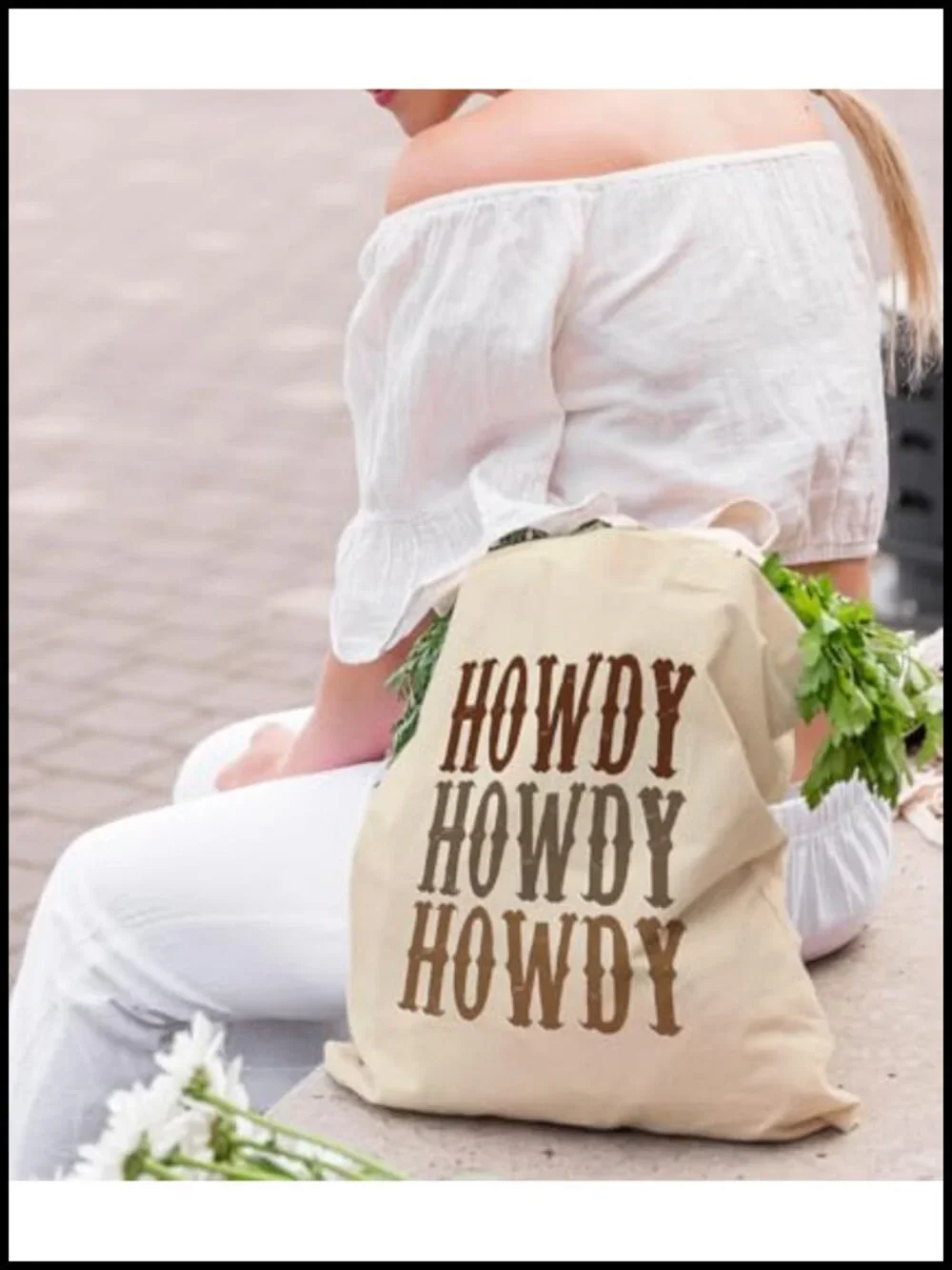 Canvas Tote Bag with Western Print - Reusable Shopping Bag
